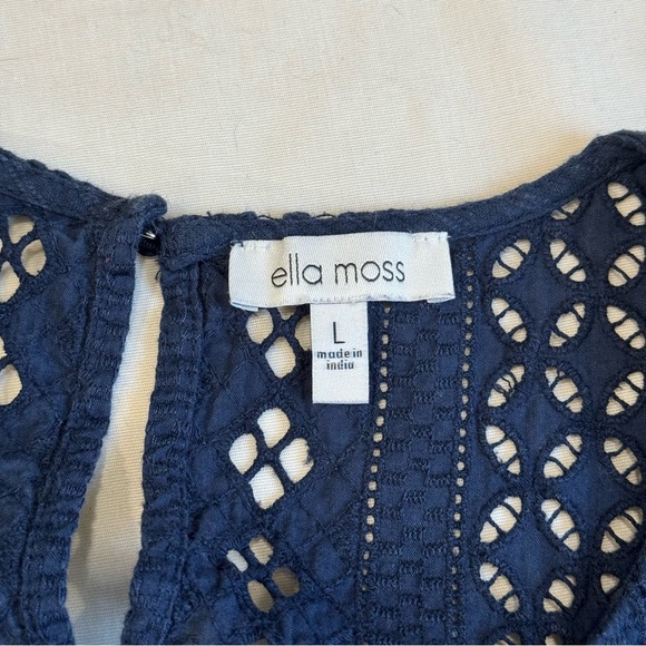 ELLA MOSS Brianne Navy Blue 100% Cotton Eyelet Peasant Top Size Large - Picture 4 of 9